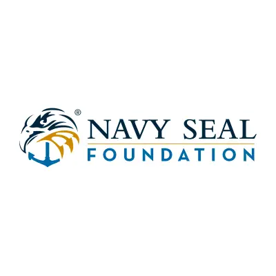 Image of Navy SEAL Foundation words and logo. Colors used in the writing of the words and Eagle and anchor are blue, gold and navy blue.