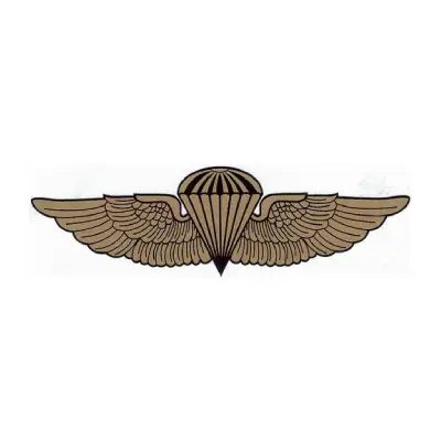 Image of gold wings with a parachute for Flight School Jump Bars Pin